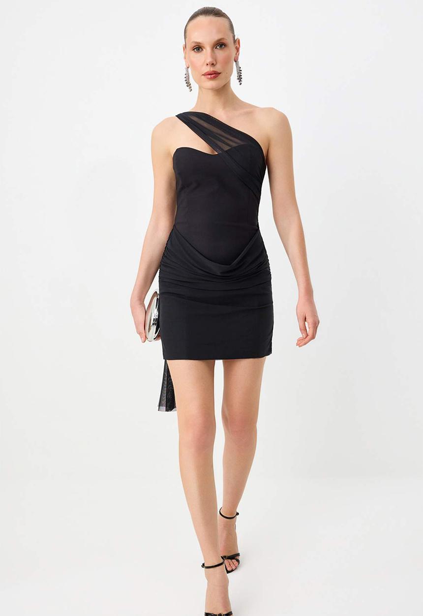 Trendyol - Tulle Detail Woven Mini Dress - Black