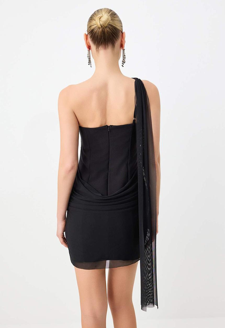 Trendyol - Tulle Detail Woven Mini Dress - Black