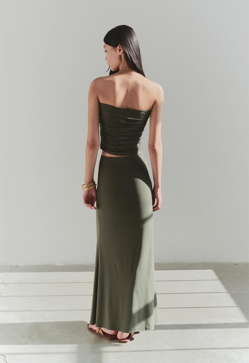 Trendyol - Bodycon Accessory Detail Maxi Skirt - Khaki