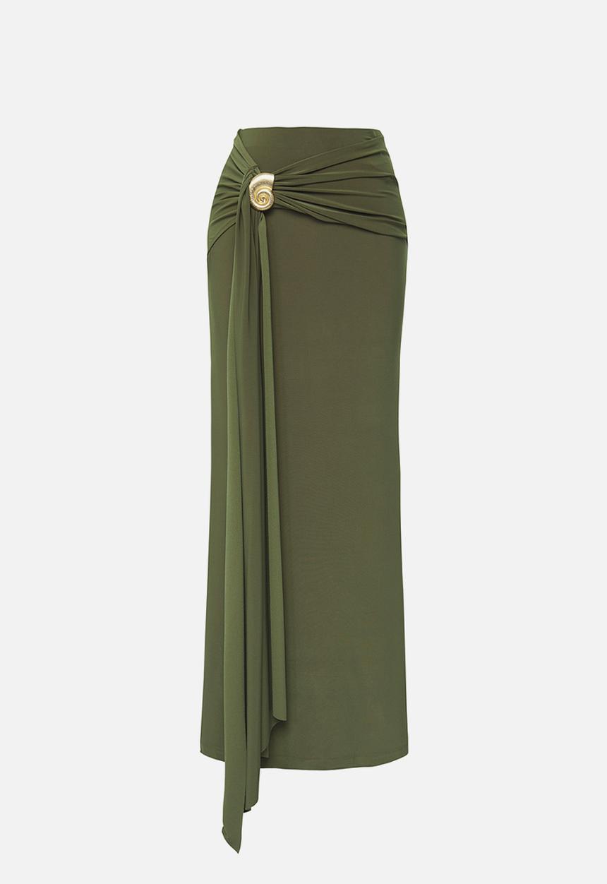Trendyol - Bodycon Accessory Detail Maxi Skirt - Khaki