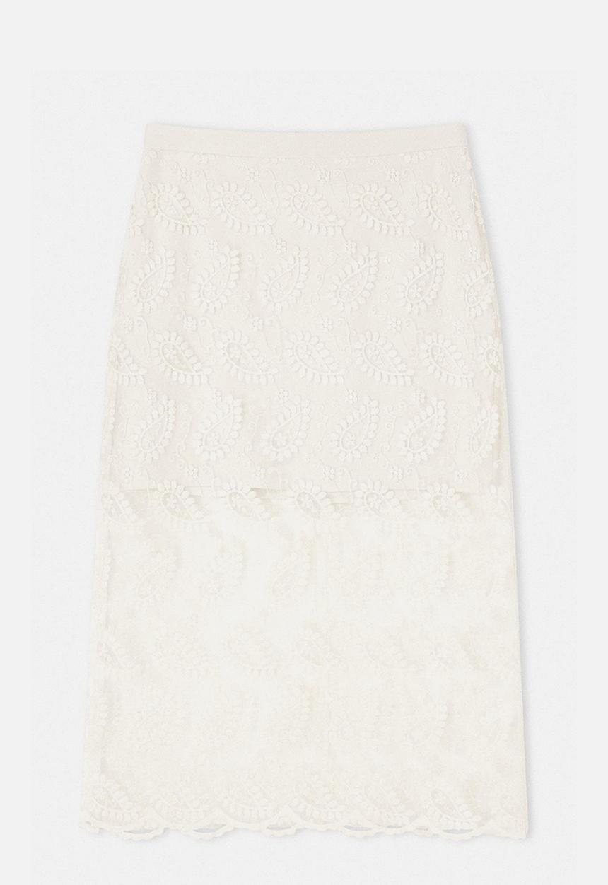 Trendyol - Limited Edition Embroidered Tulle Midi Skirt - White