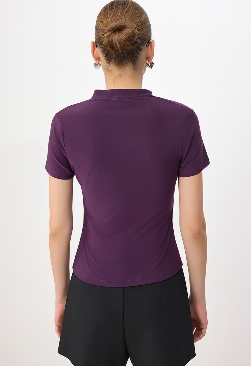 Trendyol - High Neck Tie-Detail Fitted Knit Blouse - Plum