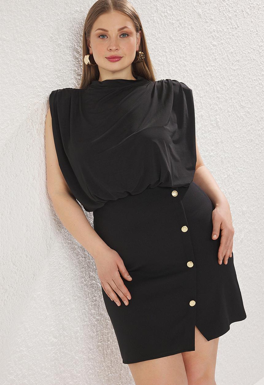 Trendyol - Plus padded mini sleeveless dress - black
