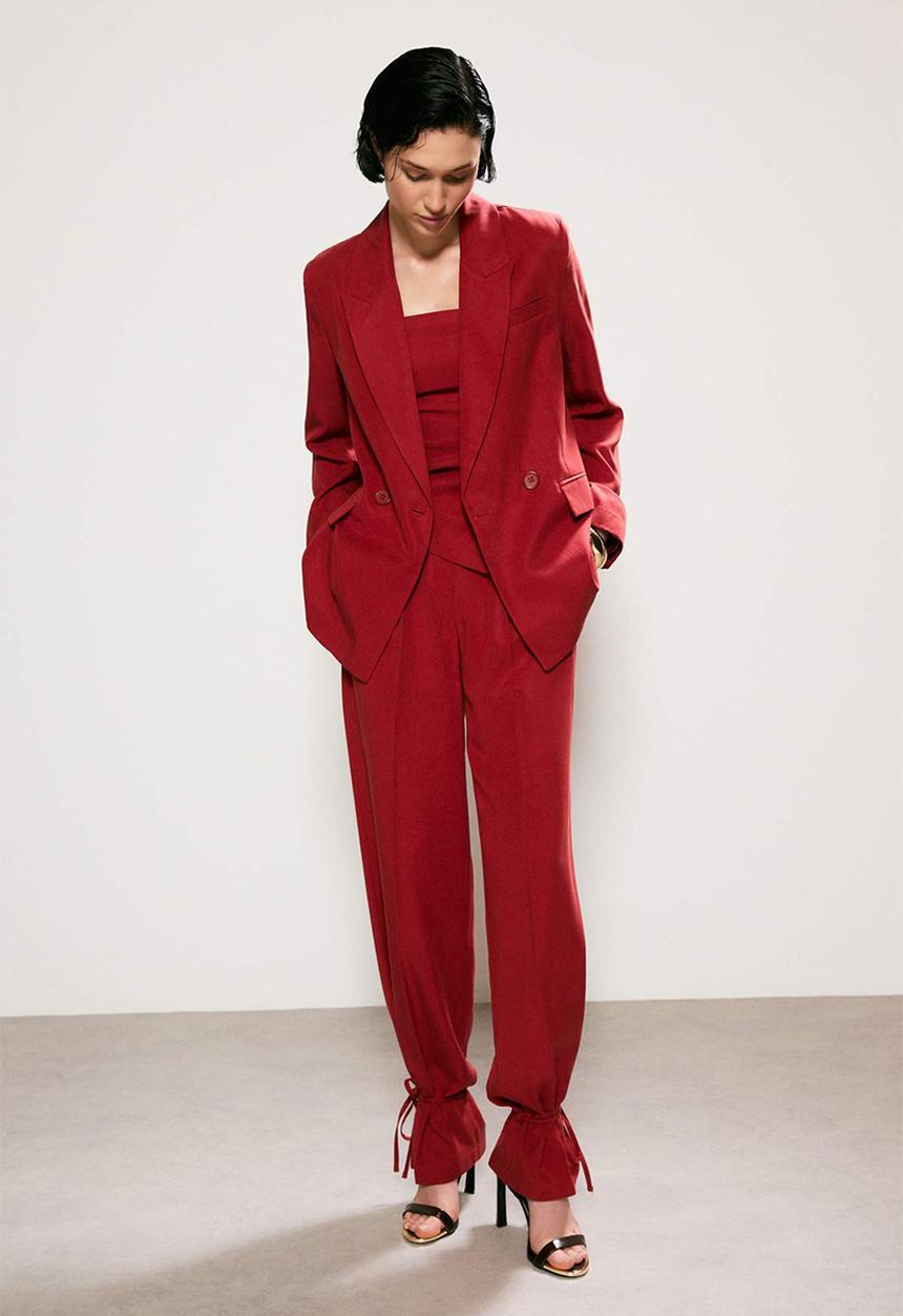 Trendyol - Linen-Look Lined Blazer - Red