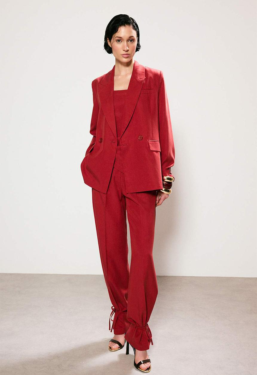 Trendyol - Linen-Look Lined Blazer - Red