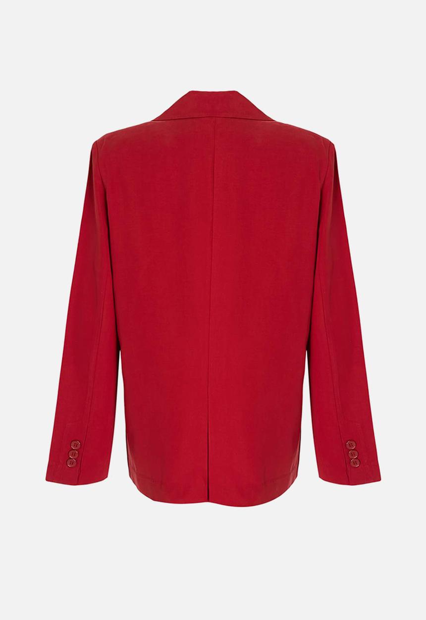 Trendyol - Linen-Look Lined Blazer - Red