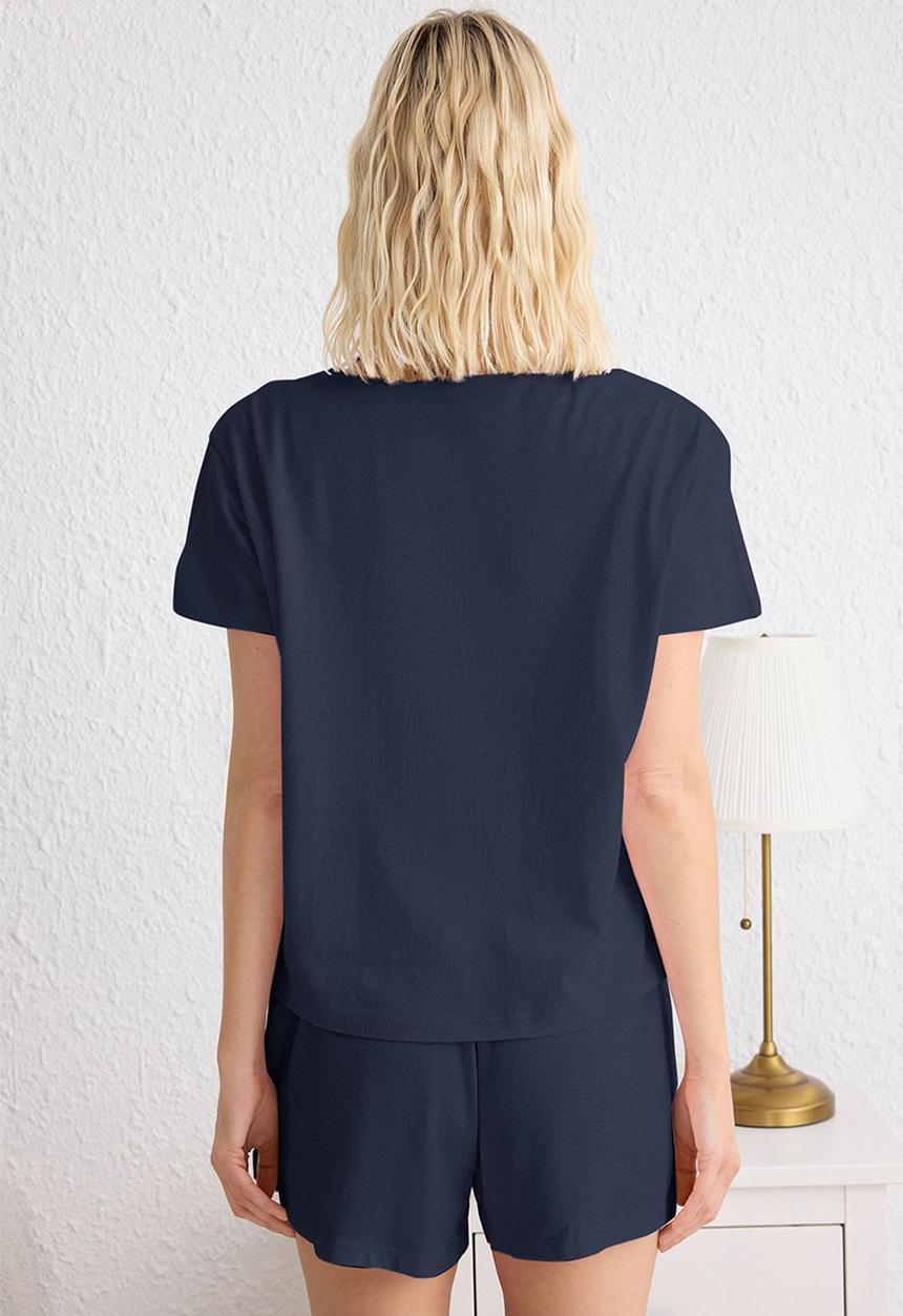 Trendyol - Cotton heart-patch short pajama set - navy blue