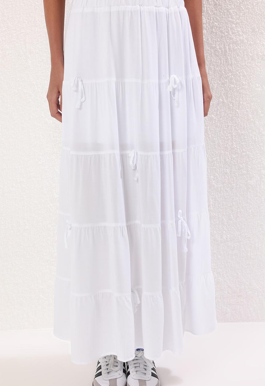 Trendyol - Bow Detail A-Line Flounced Maxi Skirt - White