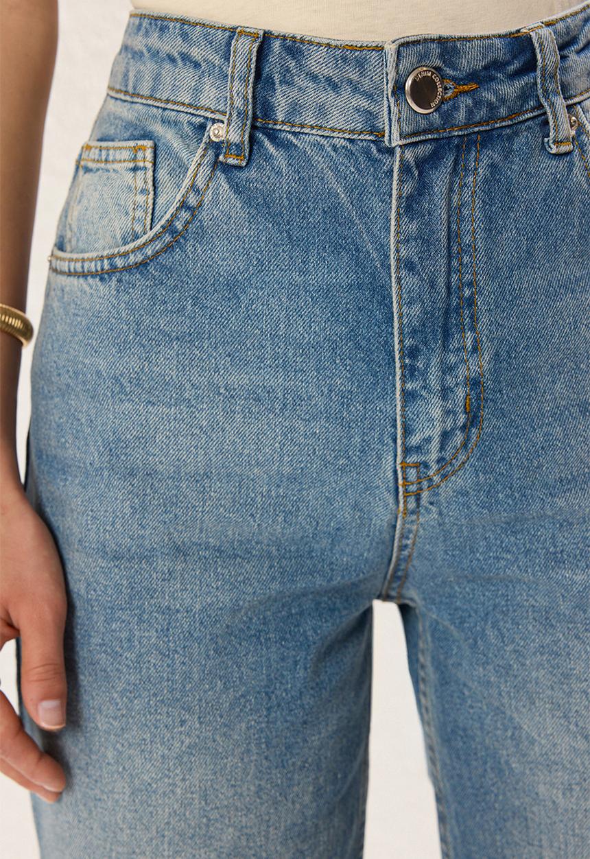 Trendyol - High-Waist Wide-Leg Cotton Jeans - Blue