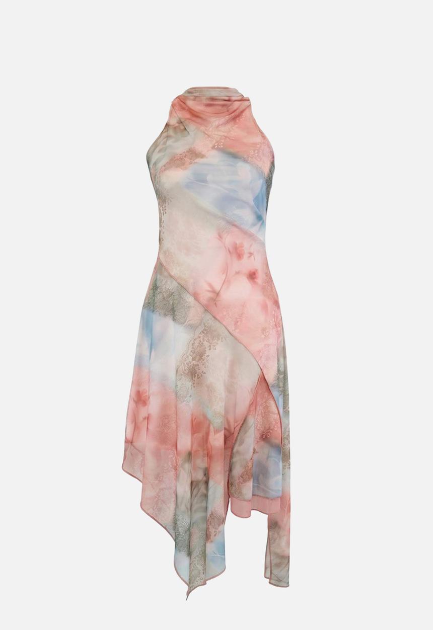 Trendyol - Limited Edition Abstract Print Halter Neck Tulle Dress - Multi