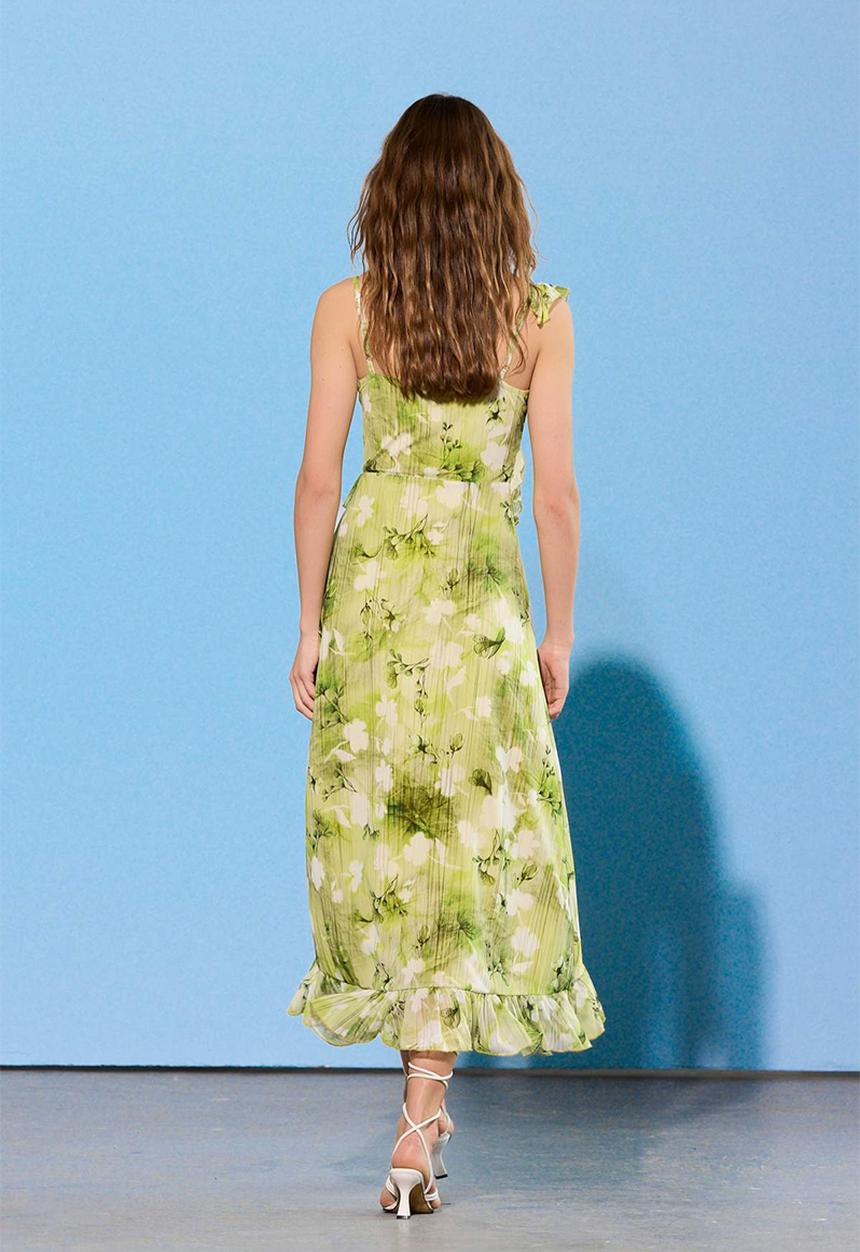 Trendyol - Limited Edition Bell-Shaped Tulle Dress with Spaghetti Straps - green