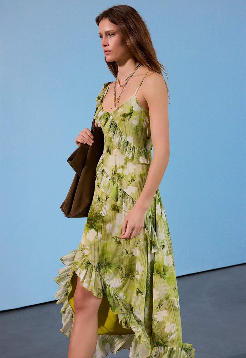 Trendyol - Limited Edition Bell-Shaped Tulle Dress with Spaghetti Straps - green