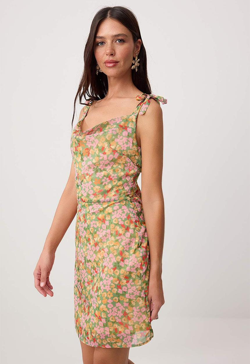 Trendyol - Floral Tie-Back Mini Dress - multi