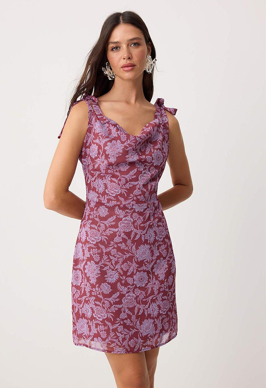 Trendyol - Floral Tie-Back Mini Dress - Purple