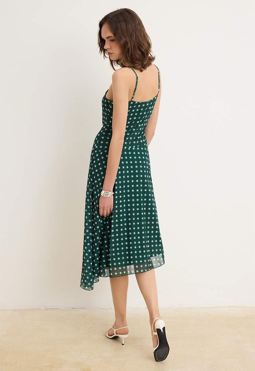 Trendyol - Printed Waist-Cut Tulle Mini Dress - Green