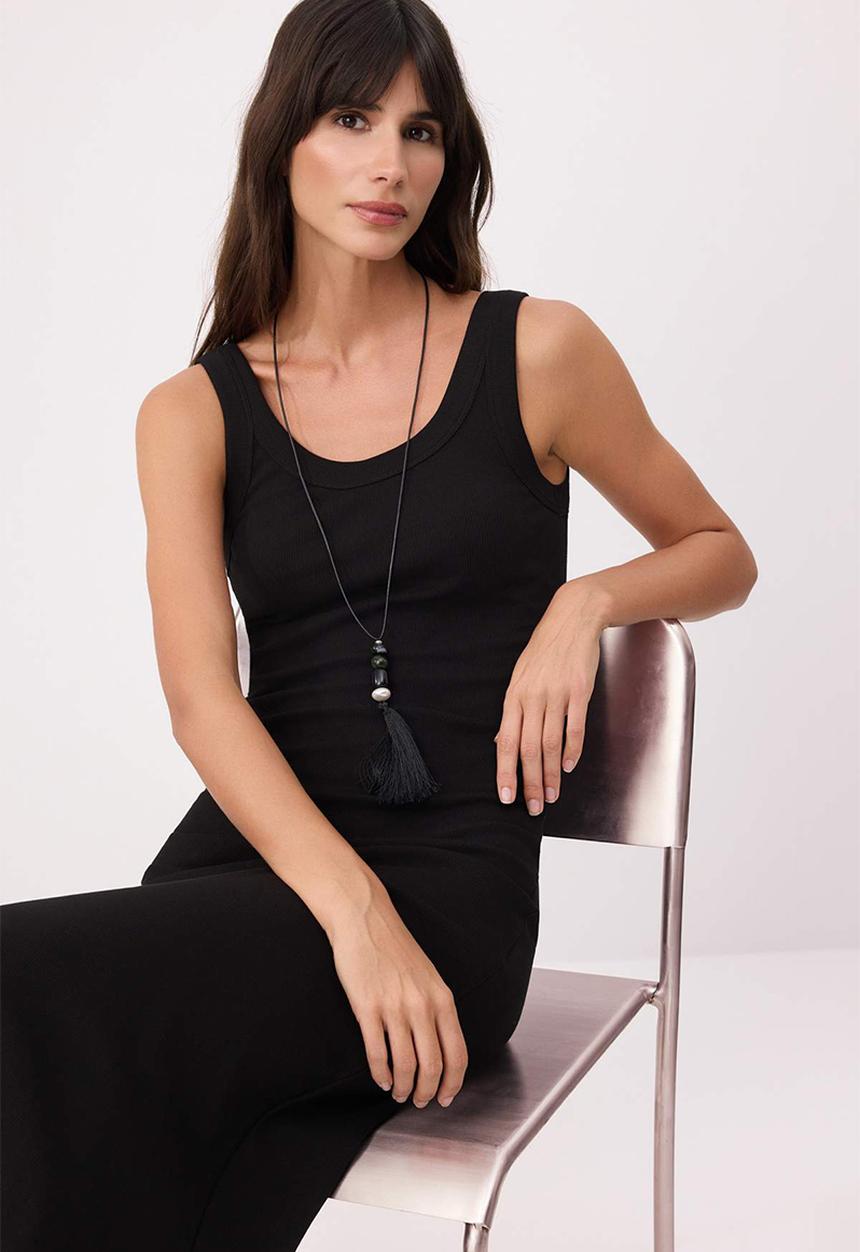 Trendyol - A-Line Ribbed Midi Knit Dress - Black
