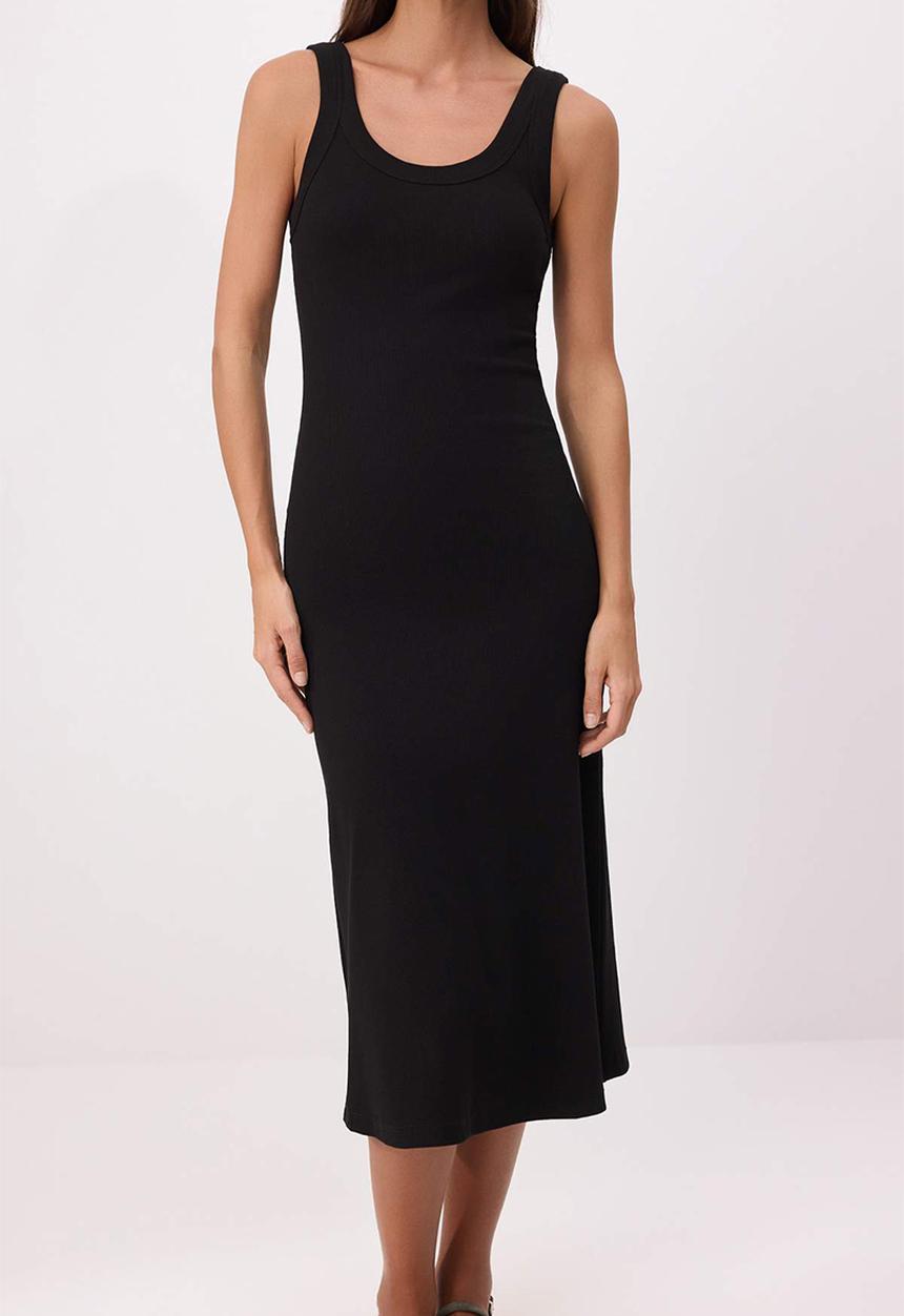 Trendyol - A-Line Ribbed Midi Knit Dress - Black