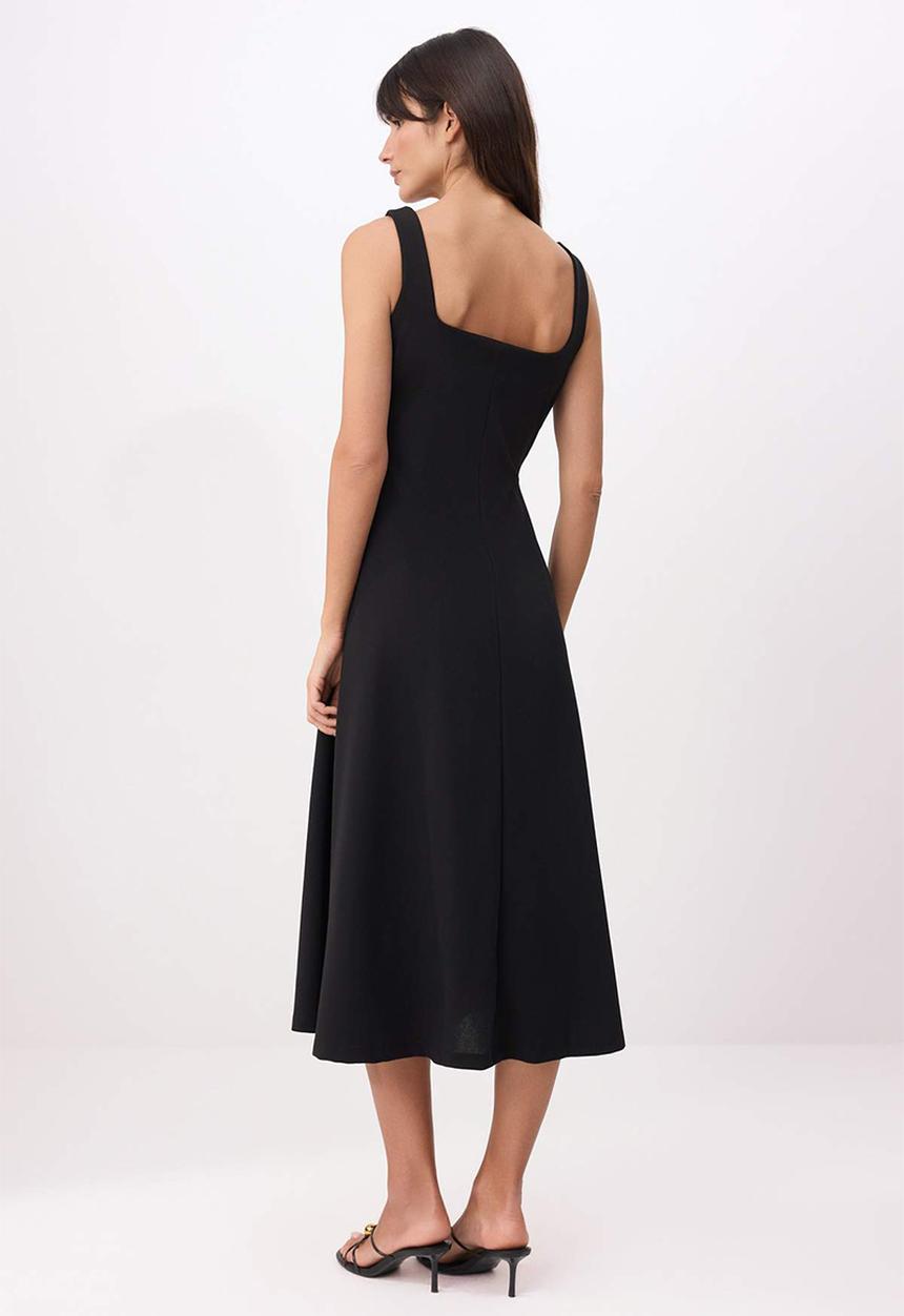 Trendyol - Waist-Cut Square Neck Crepe Knit Dress - Black