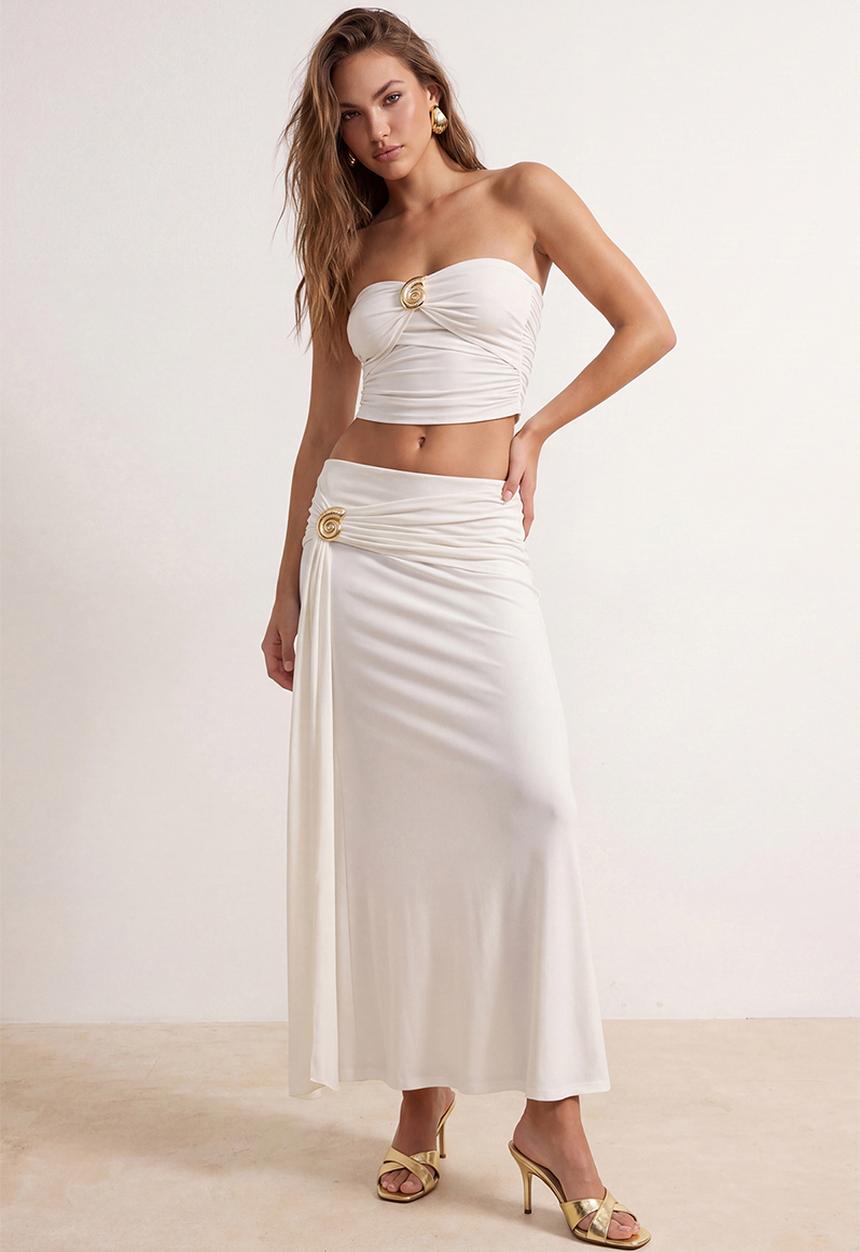 Trendyol - Bodycon Accessory Detail Maxi Skirt - White