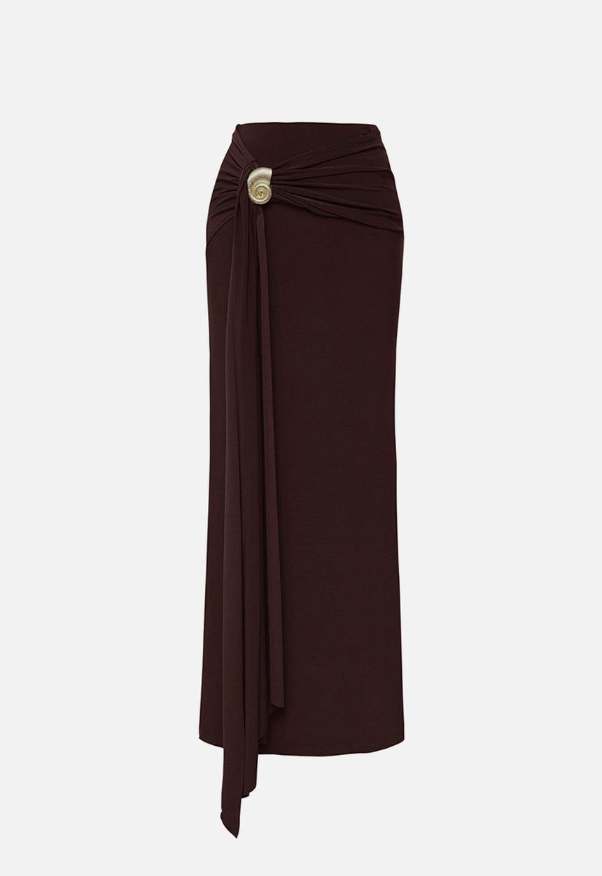 Trendyol - Bodycon Accessory Detail Maxi Skirt - Brown