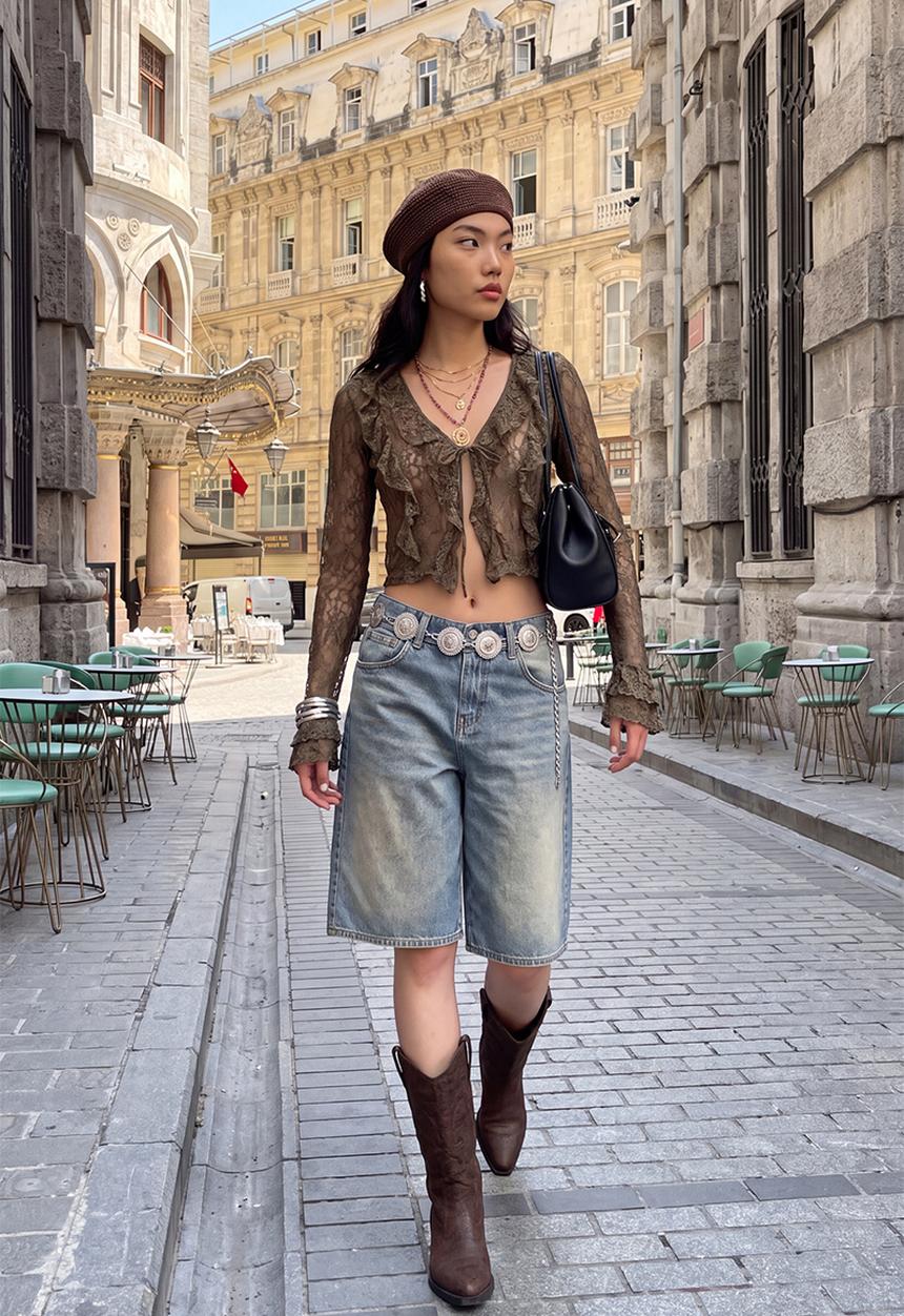 Trendyol - Faded Vintage Denim Jorts - Blue