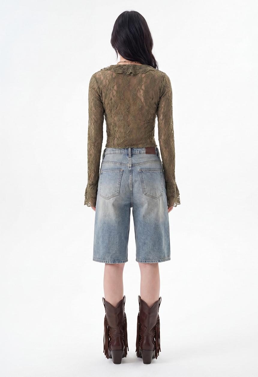 Trendyol - Faded Vintage Denim Jorts - Blue