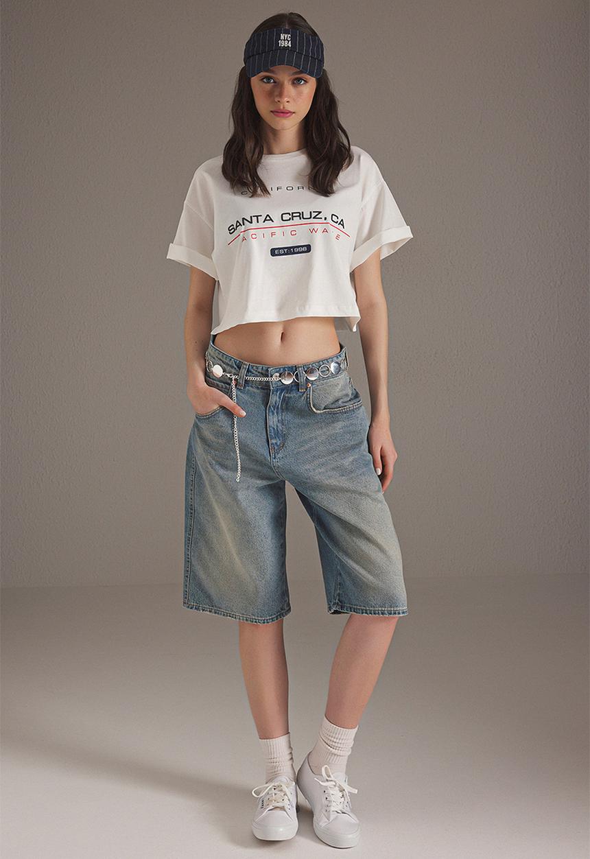 Trendyol - Faded Vintage Denim Jorts - Blue