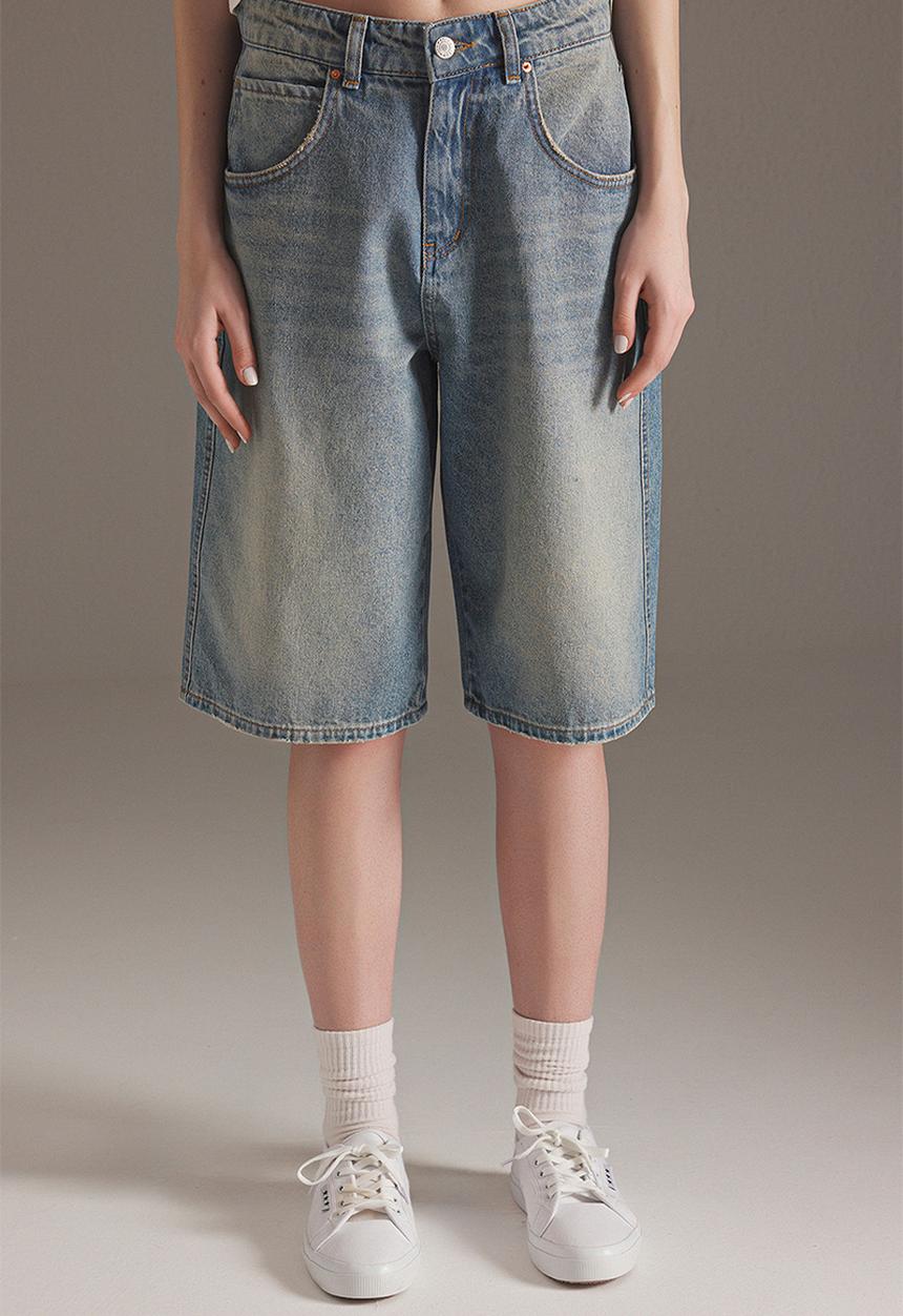 Trendyol - Faded Vintage Denim Jorts - Blue