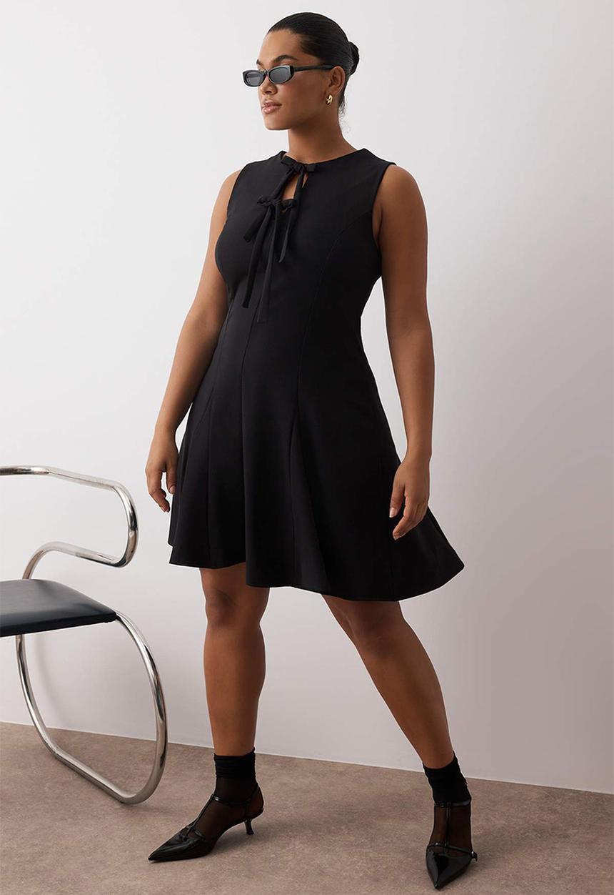 Trendyol - Plus bow cutout mini woven dress - black