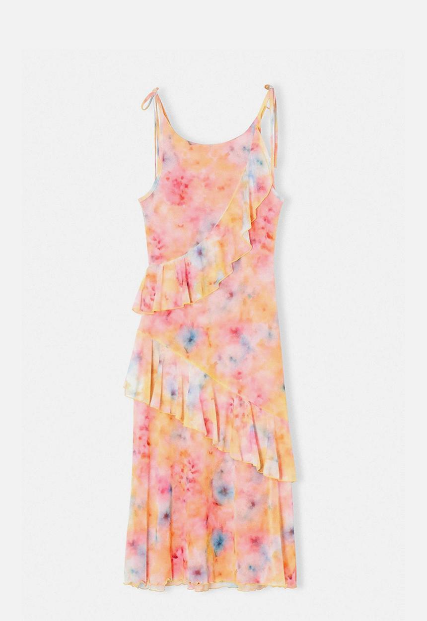 Trendyol - Printed A-Line Tulle Dress with Thin Straps - Multi