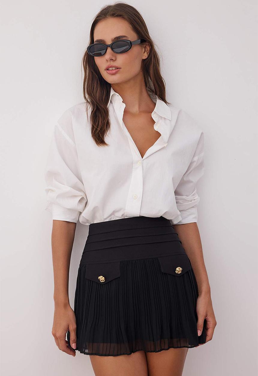 Trendyol - Pleated Chiffon Mini Skirt - Black