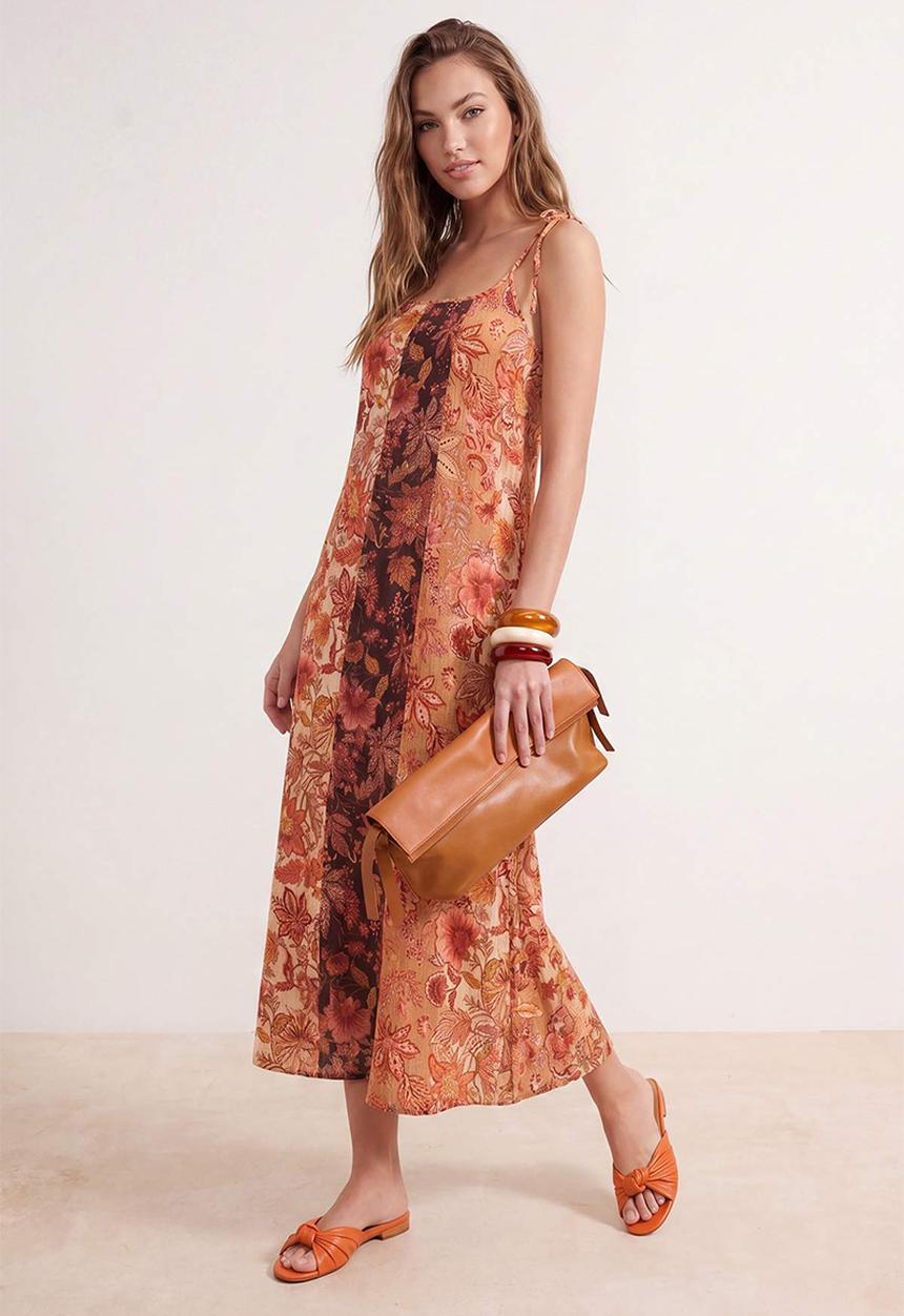 Trendyol - Shawl Print Boho A-Line Knit Dress - Multi