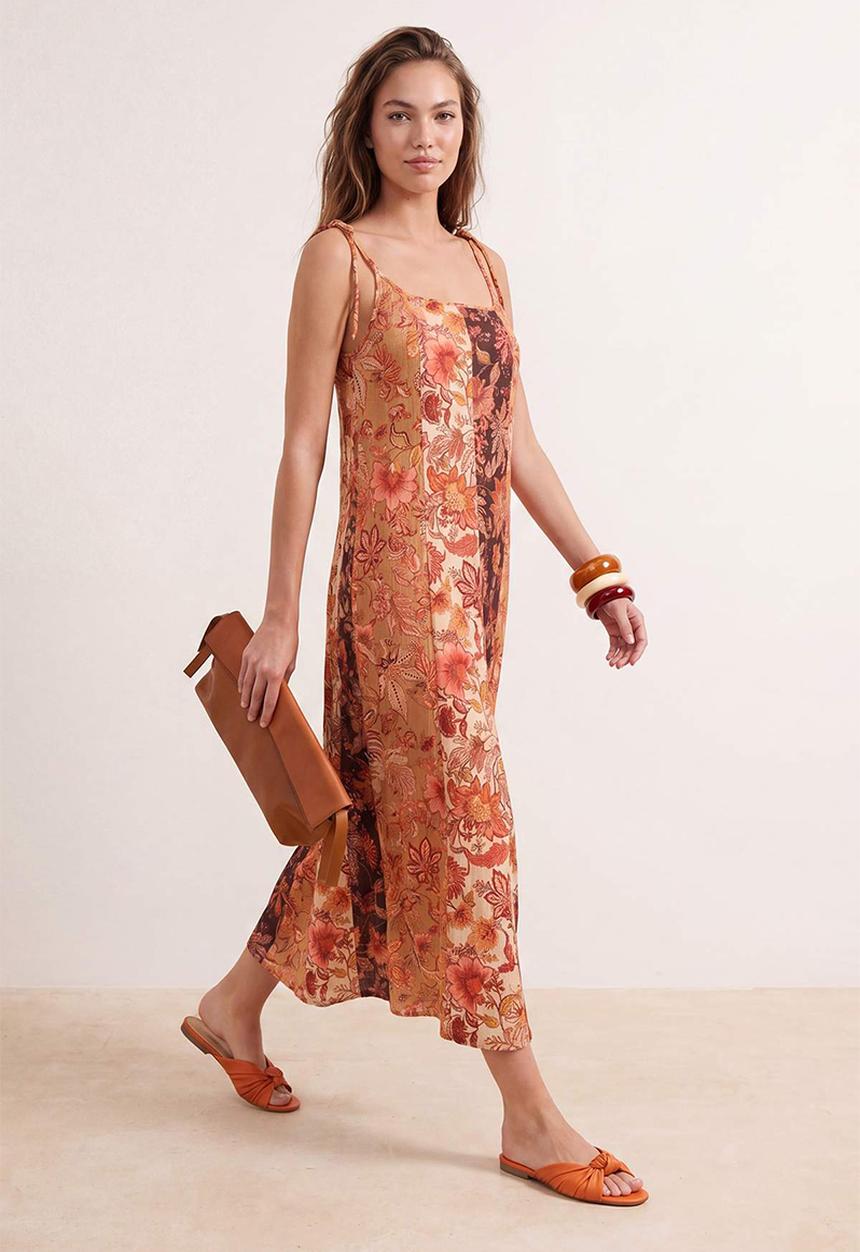 Trendyol - Shawl Print Boho A-Line Knit Dress - Multi