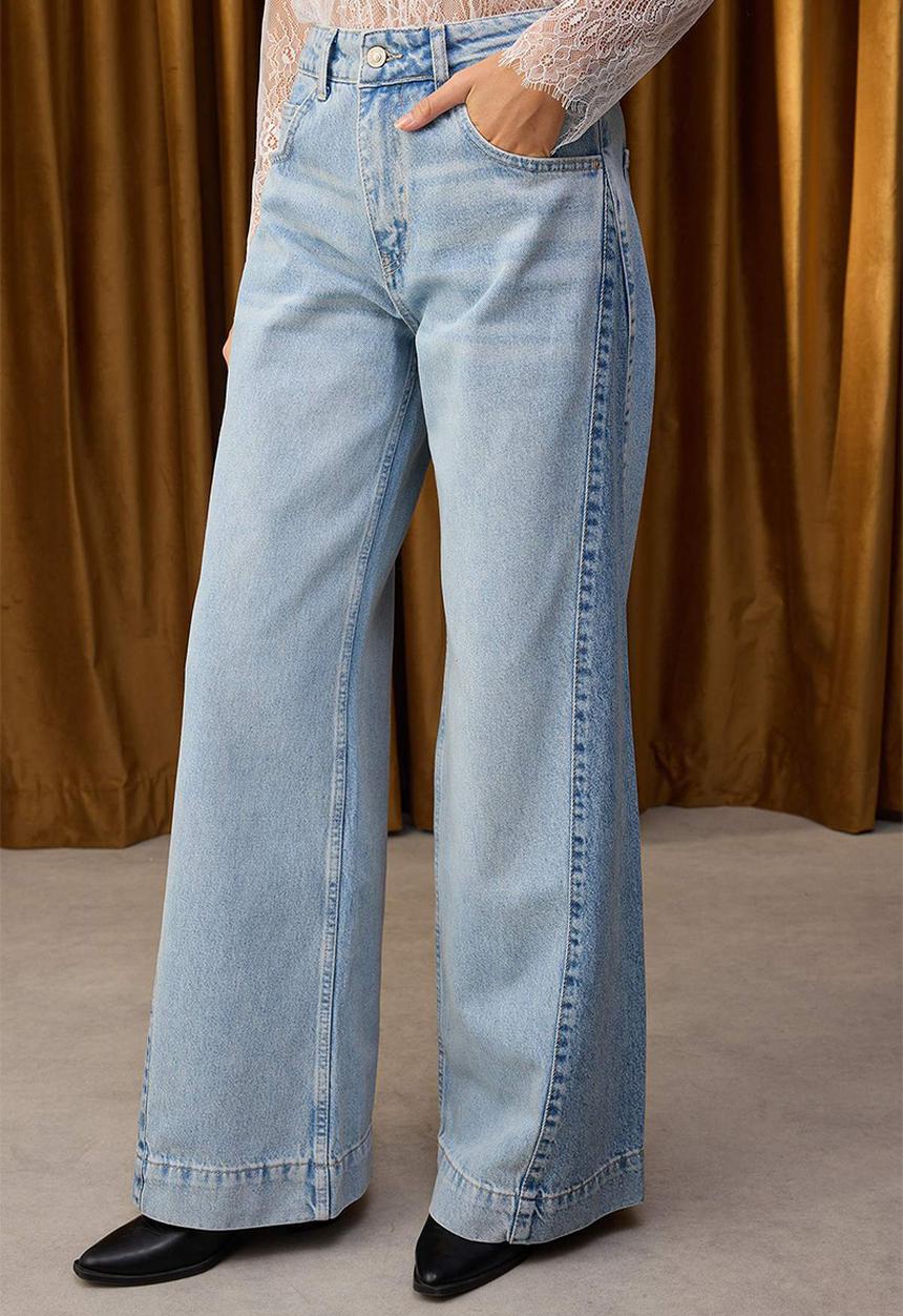 Trendyol - Special Collection High-Waist Colour Block Wide-Leg Jeans - Blue