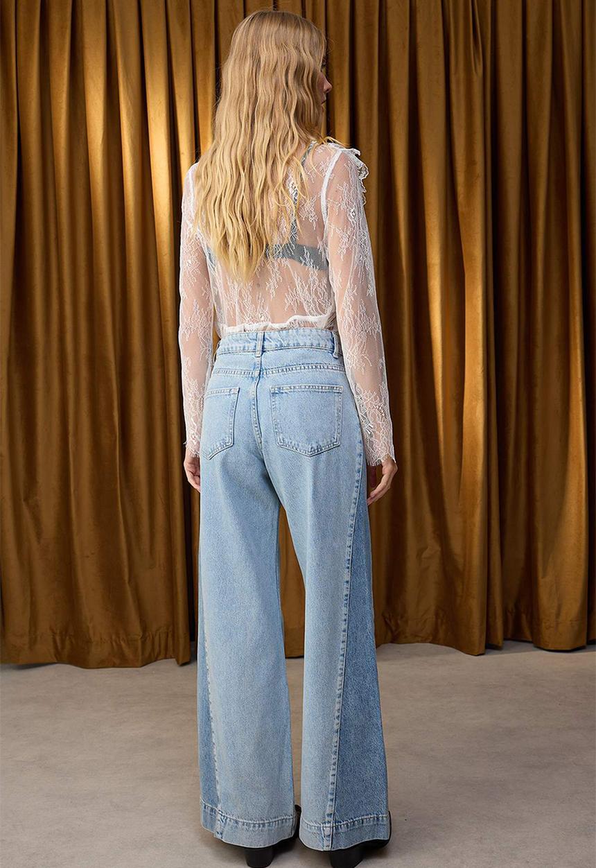 Trendyol - Special Collection High-Waist Colour Block Wide-Leg Jeans - Blue