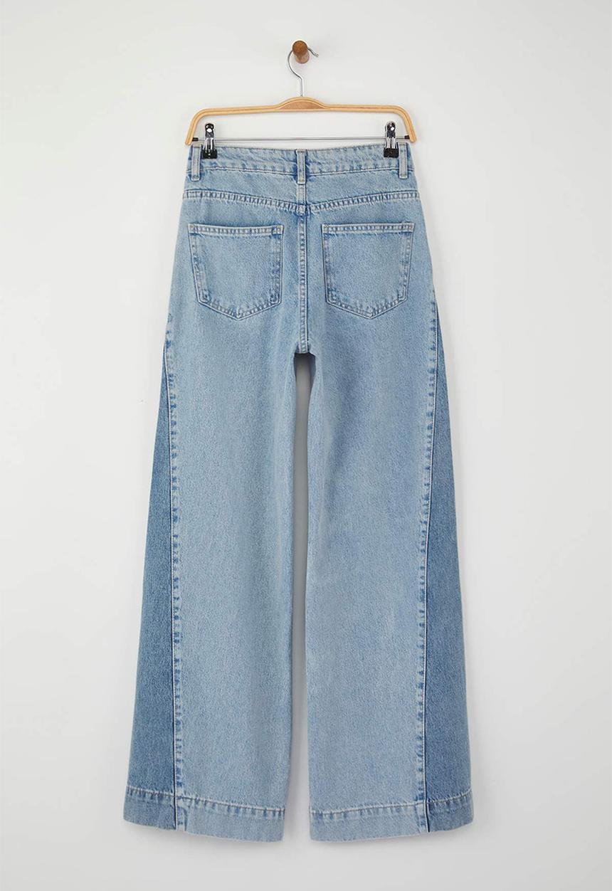 Trendyol - Special Collection High-Waist Colour Block Wide-Leg Jeans - Blue