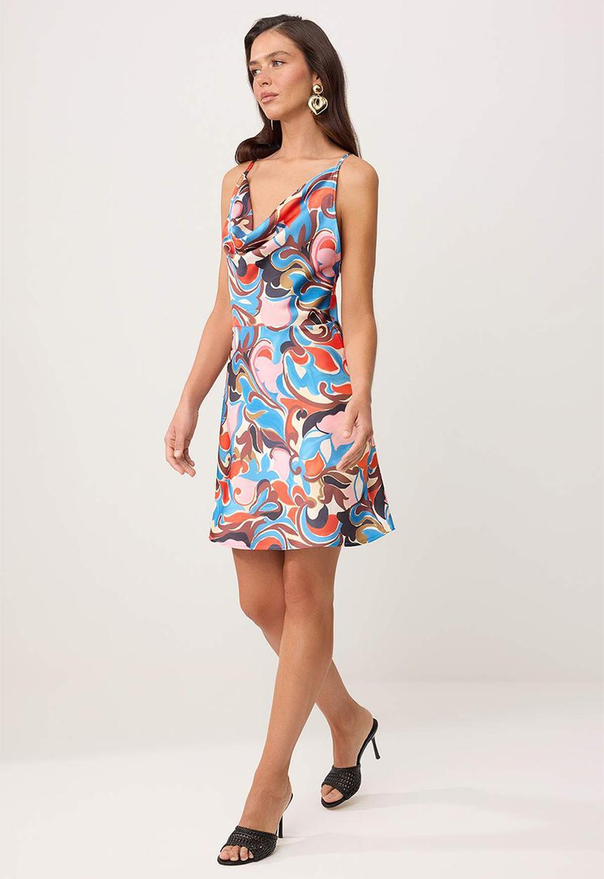 Trendyol - Abstract Print Mini Satin Dress - multi