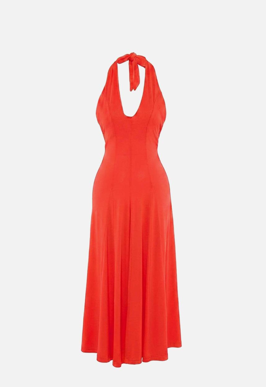 Trendyol - Backless Halter Midi Beach Dress - Red