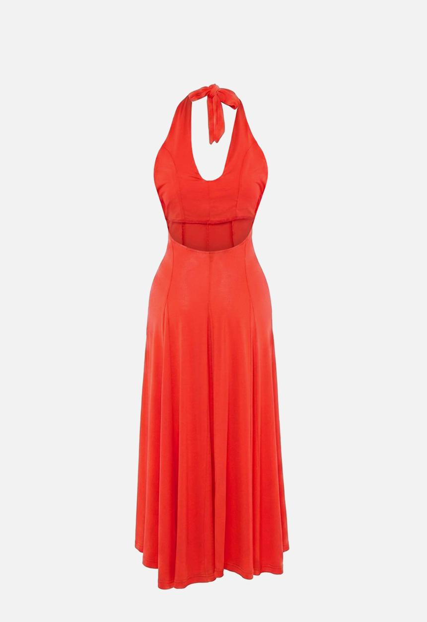 Trendyol - Backless Halter Midi Beach Dress - Red