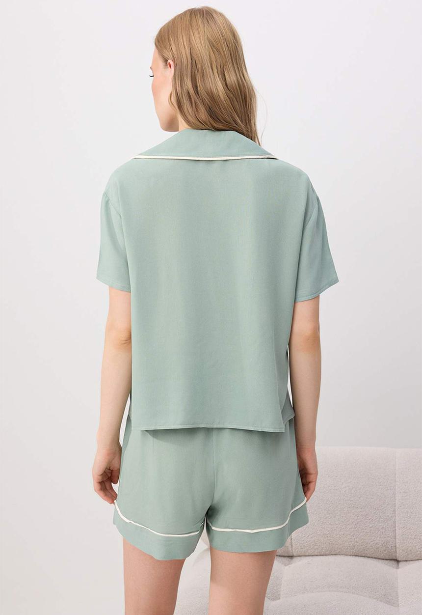 Trendyol - Piped viscose shorts pajama set - mint