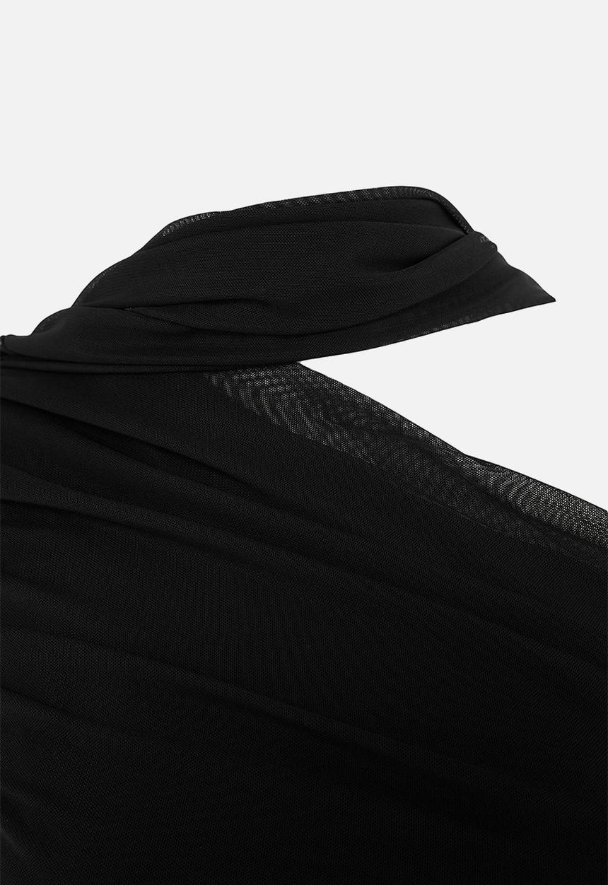 Trendyol - Asymmetric Collar Tulle Top and Bottom Set - Black