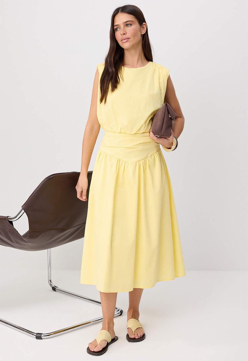 Trendyol - A-Line Midi Woven Dress - Yellow
