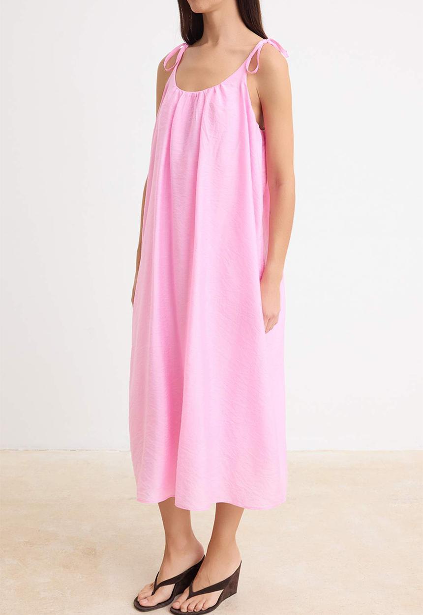 Trendyol - Tie Detail Straight-Cut Maxi Dress - Pink