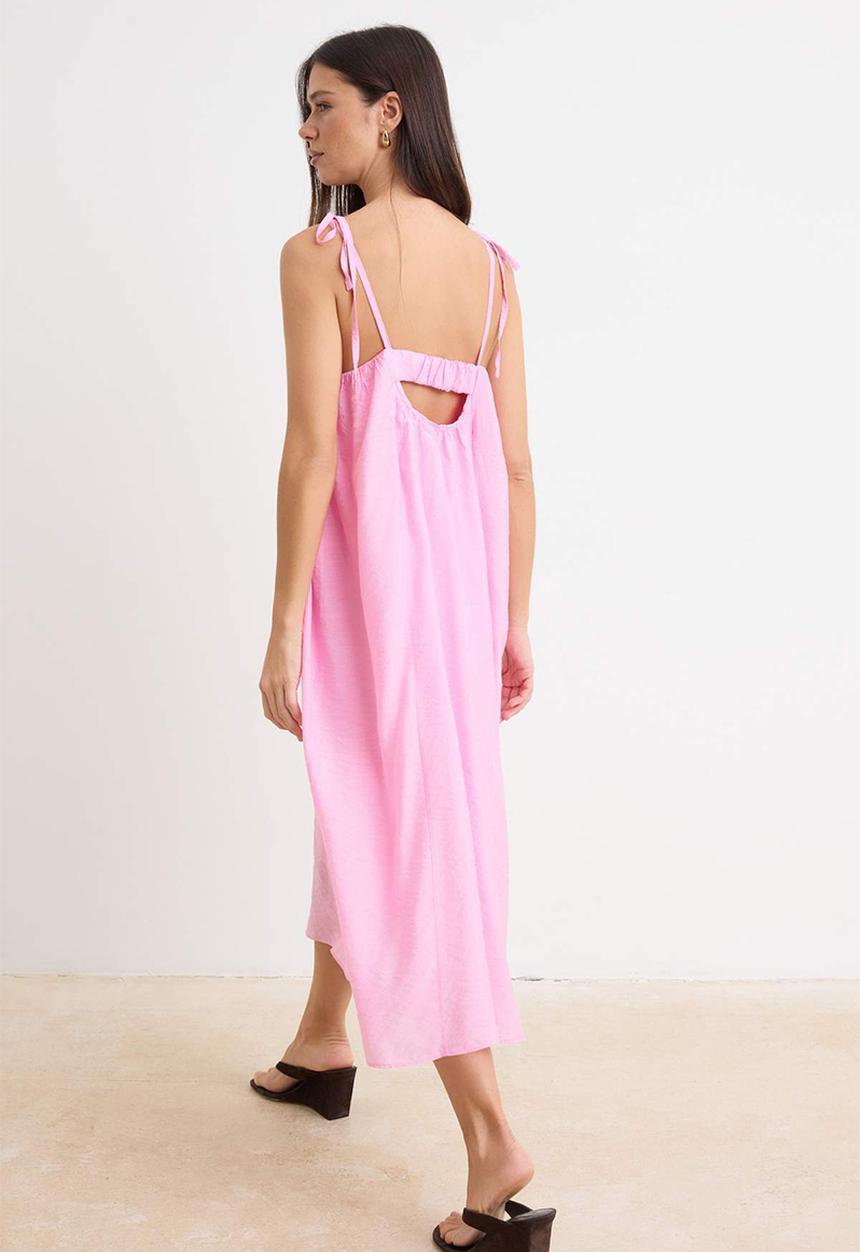 Trendyol - Tie Detail Straight-Cut Maxi Dress - Pink
