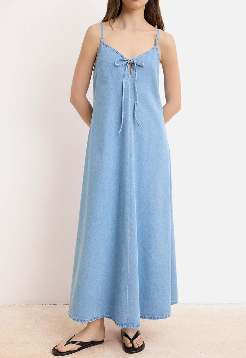 Trendyol - Tencel Blend Strappy Maxi Denim Dress - Blue