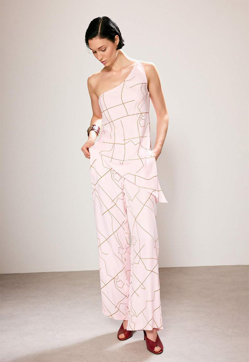 Trendyol - Patterned Satin Trousers with Elasticated Waist - Pink