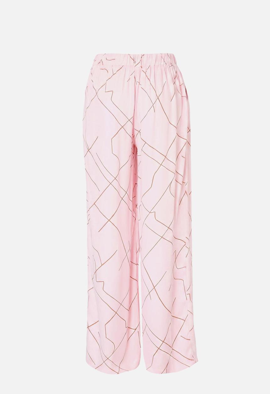 Trendyol - Patterned Satin Trousers with Elasticated Waist - Pink