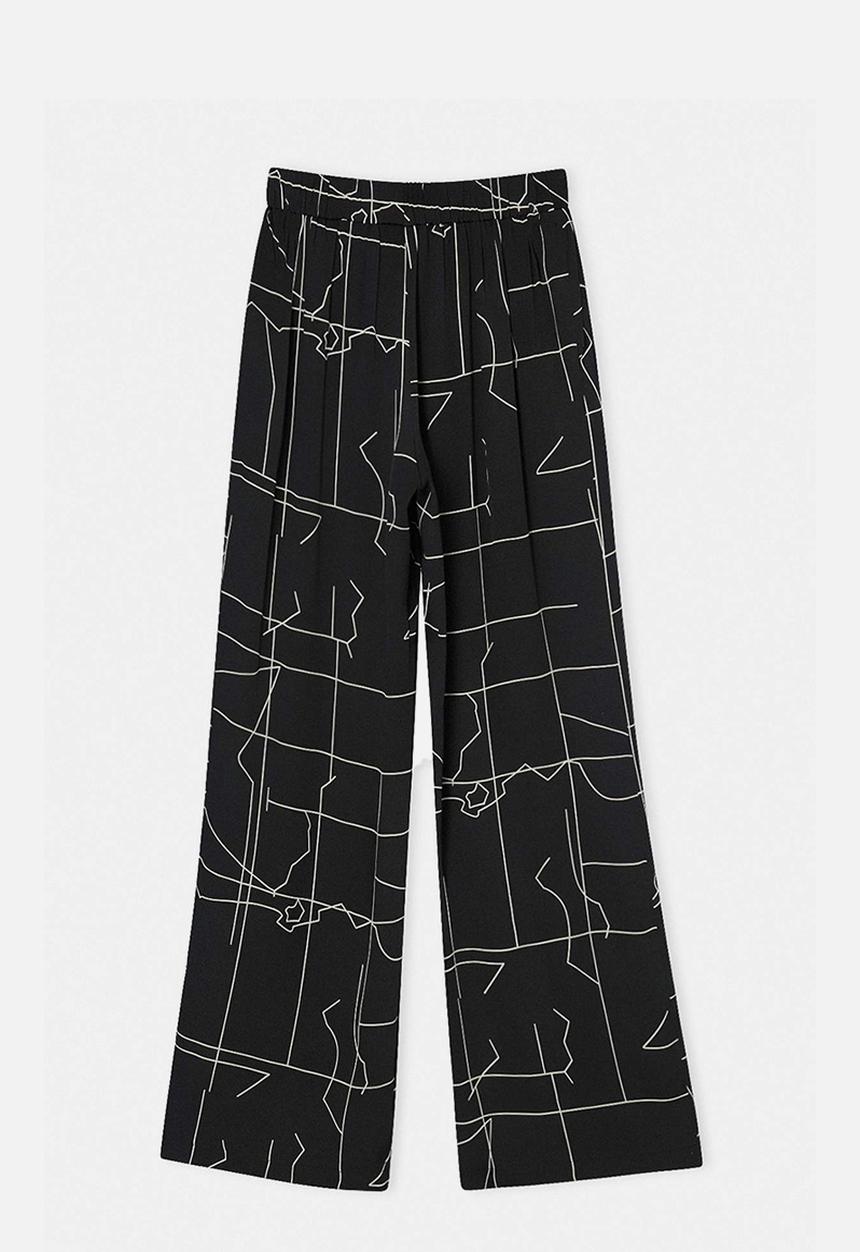 Trendyol - Patterned Satin Trousers with Elasticated Waist - Black