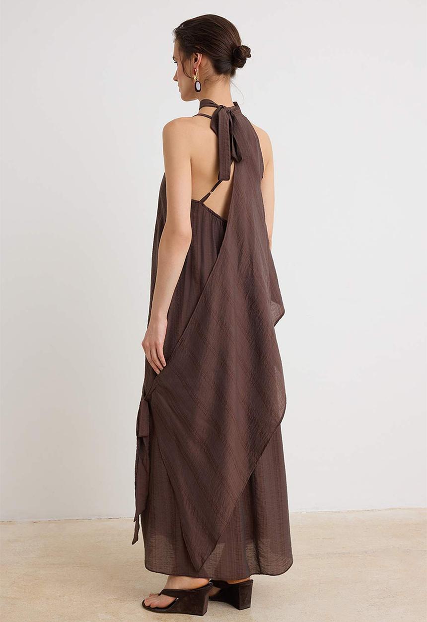 Trendyol - Detachable Shawl A-Line Maxi Dress - Brown