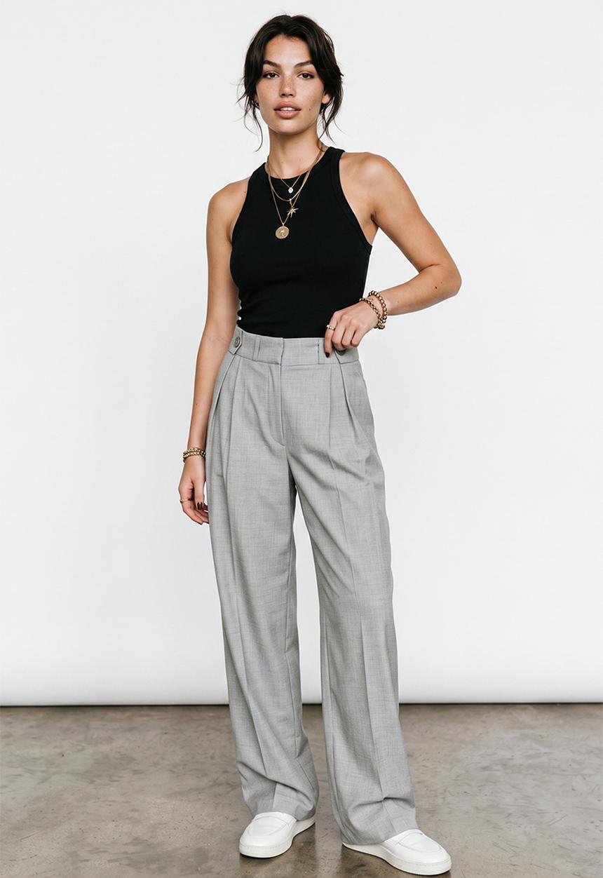Trendyol - Double-Pleat Wide-Leg Trousers - Grey